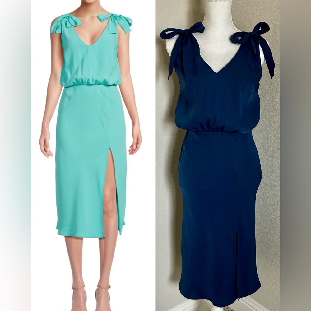 Amanda Uprichard Josephina Slit Blouson Midi Dress Navy Blue Size S